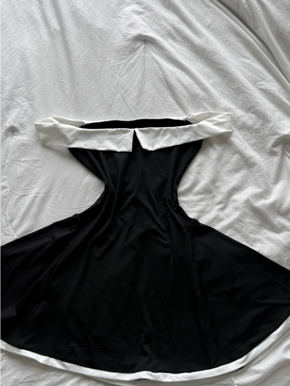 Off-Shoulder Black & White Fit-and-Flare Dress